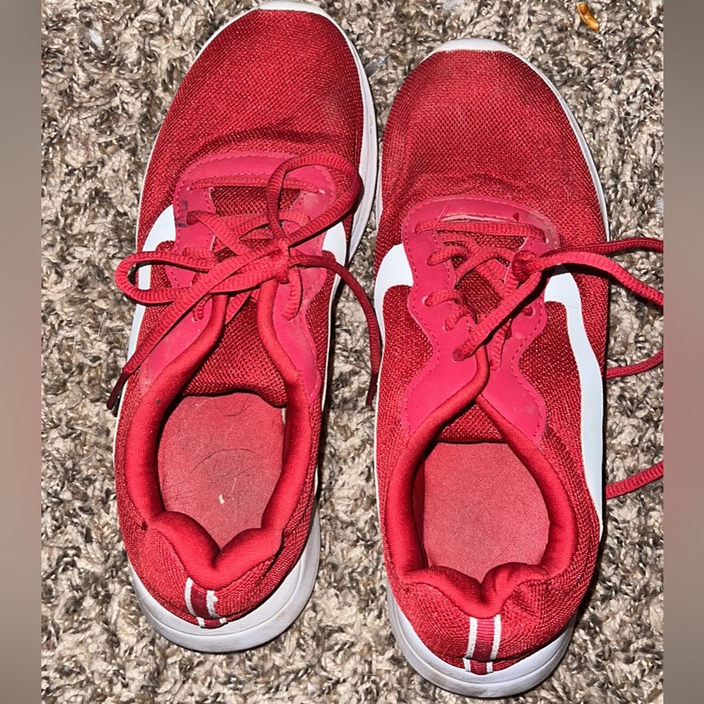 Red sporty shoes from Walmart never really worn